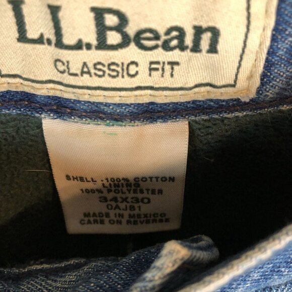 LL Bean Jeans Mens 34x30 Blue Medium Wash Green Fleece Lined Thermal 90s Classic - Picture 3 of 8